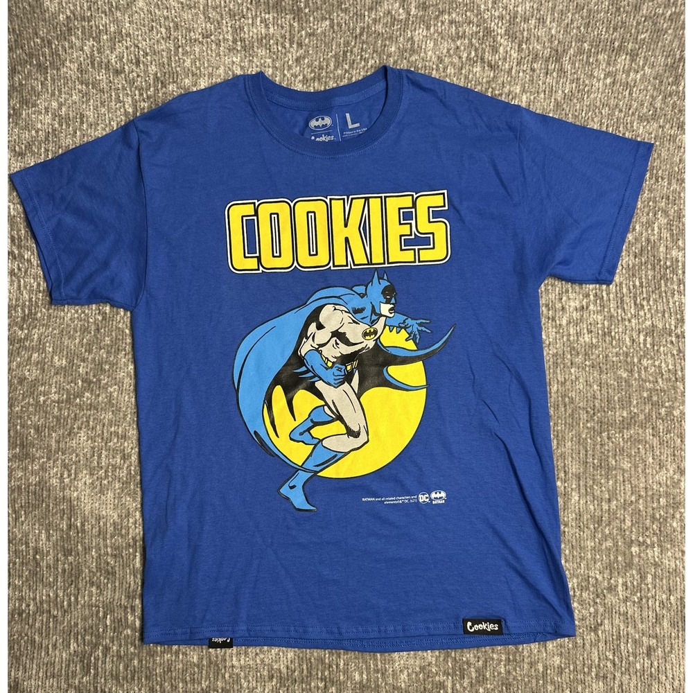 Cookies Men's T-Shirt Large Graphic DC Blue Cape Batman Superhero